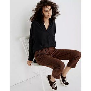 SALE 5/$25 Madewell Womens Long Sleeve Hi-Low Sandwashed Popover Top Black NWT